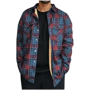 Men's Plaid Jacket Fleece Jacket Casual Long Sleeve Baggy Coat - Picture 1 of 5