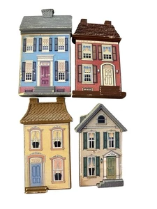 4 kleine 3D viktorianische Häuser Cottagecore Oma Wanddeko Set Vintage 90er - Bild 1 von 8