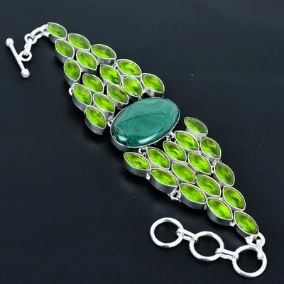 Unico Malachite Gemma 925 Argento Sterling Boemo Bracciale per Matrimonio Regalo - Immagine 1 di 4
