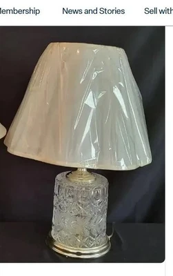 Cut-glass and Brass Lamp, approx. 22" H x 7" W with 15" shade - Image 1 of 4