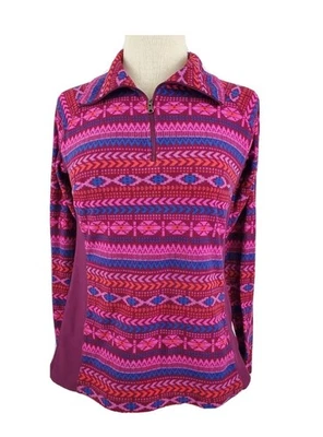 Top pulóver polar Columbia para mujer talla L rosa púrpura estampado azteca 1/4 cremallera Foto 1 de 4