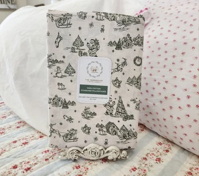 NUEVO JUEGO DE FUNDA DE ALMOHADA DE ALGODÓN NAVIDAD VINTAGE THE FARMHOUSE RACHEL ASHWELL Foto 1 de 2