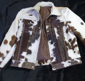 Men's Western Cowhide Leather Jacket Real Hair-On Pony Skin Stylish Trucker Coat - Picture 1 of 2