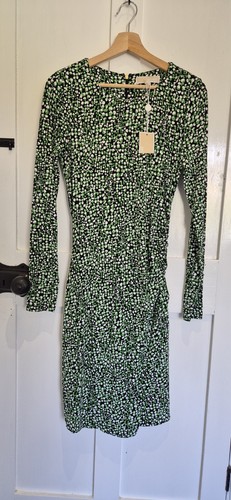 Abito Michael Kors MK logo taglia M manica lunga maculato increspato lunghezza ginocchio