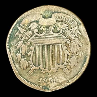 1864 Two Cent Piece 2c USA 2 Cents Antique Copper Coin - Image 1 of 2
