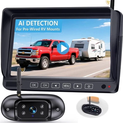 7" 1080P Wireless Backup Camera 4-Channel Split-Screen Monitor, AI Detection - Image 1 of 4