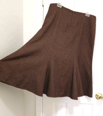 Womens Cato Professional A-Line Ruffle Flare Long Skirt 14 Large Brown Back  Zip - Image 1 of 4