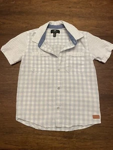 7 For All Mankind Boys Size 6 Button Up Short Sleeve Blue Plaid - Picture 1 of 5