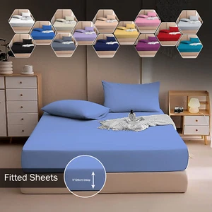Fitted Sheet 11''/28cm Deep, 200TC Egyptian Cotton Single 4FT Double King Super - Picture 1 of 137