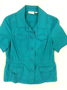 CHICOS 0 Turquoise Blue Short Sleeve Jacket Chico's Size 0 Womens 4 - Picture 1 of 5