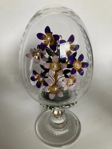 House of Faberge Crystal Egg Pearl Gold Trim - Violet Bouquet - Picture 1 of 2