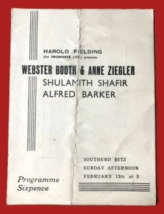 Southend Ritz Webster Booth & Anne Ziegler 1945 Harold Fielding Shulamith Shafir - Picture 1 of 4