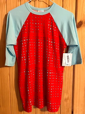 LuLaRoe kids shirt Sloan size 14 red & light aqua 3/4 sleeves - Image 1 of 4