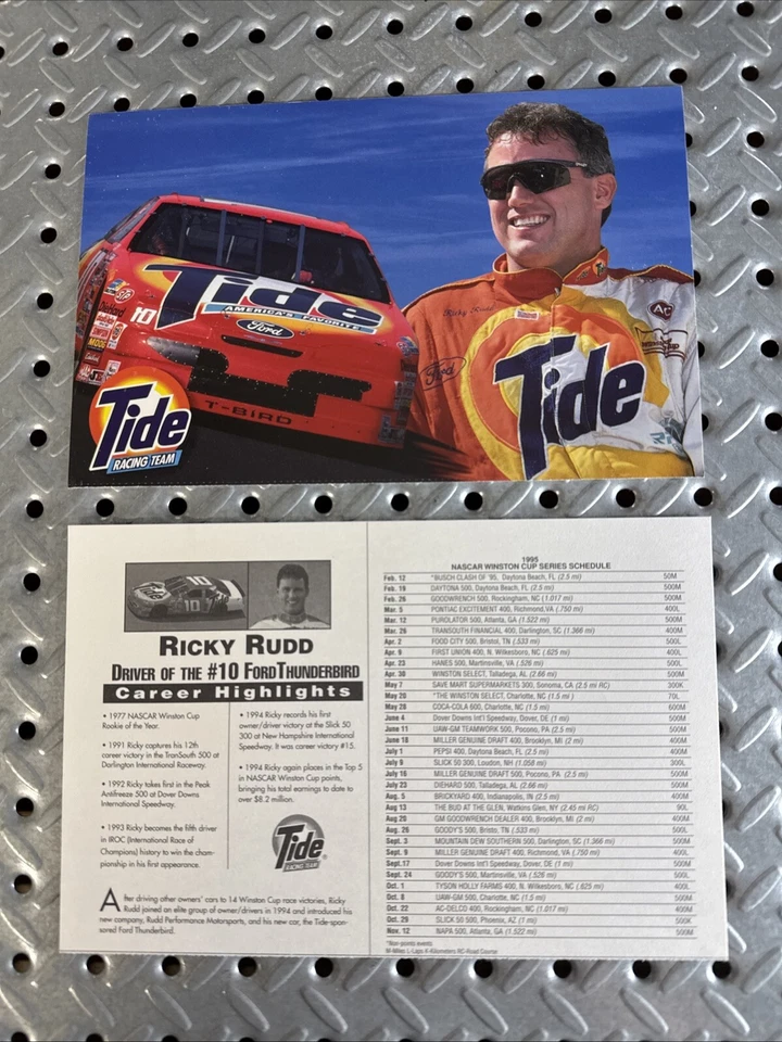 "Tarjeta de héroe NASCAR 1995 Ricky Rudd #5 Tide vintage 5"" x 7""" Foto 1 de 1