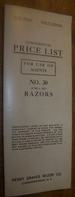 HENRY GRAVES RAZOR CO 1921 LISTA DE PRECIOS CANANDAIGUA NY CATÁLOGO DE AFEITADO GENEVA Foto 1 de 3