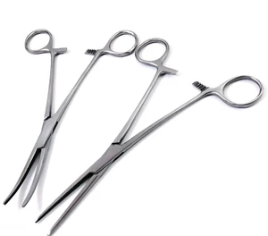 2x Artery Hemostat Mosquito Pean Forceps curved / straight 18 cm vessel surgical - Picture 1 of 12