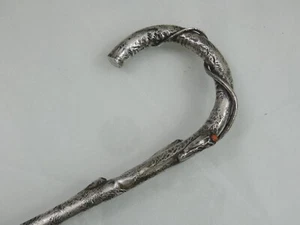 ANTIQUE SILVER & CORAL PARASOL UMBRELLA HANDLE AESTHETIC TROMPE L'OEIL sterling - Picture 1 of 22
