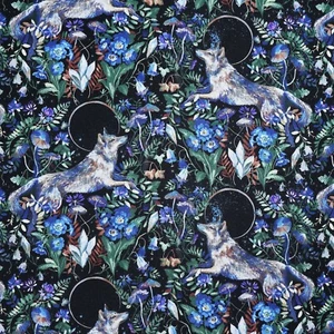100% Cotton Fabric, FIGO - Full Moon, Wild Wolf Zoo Animal Wolves Northcott - Picture 1 of 5