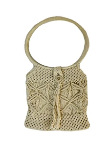Vintage 70s Boho Woven Crochet Jute Tote Purse Beach Bag Coastal Palm Beach - Picture 1 of 9