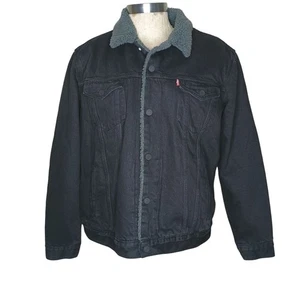 Levi's Black Denim Sherpa Lined Trucker Jean Jacket Size L Classic Retro New NWT - Picture 1 of 14