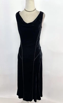 Vintage 90’s 00’s DKNY Silk Blend Black Velvet Cowl Neck Midi Dress 4 - Image 1 of 4