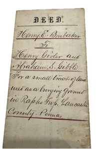 1879 Handwritten Land Deed Rapho Twp Lancaster PA Burial Ground 1 Dollar Antique - Picture 1 of 13