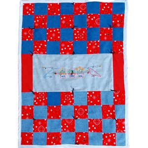 Patchwork Lap Quilt Faith Hope & Love Blue Denim & Red Paisley CL - Picture 1 of 10