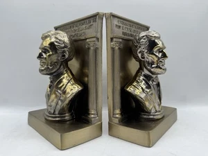 Vintage Brass Set of Bookends Bust Of Abraham Lincoln Nice And Clean Heavy 6.5lb - Picture 1 of 10