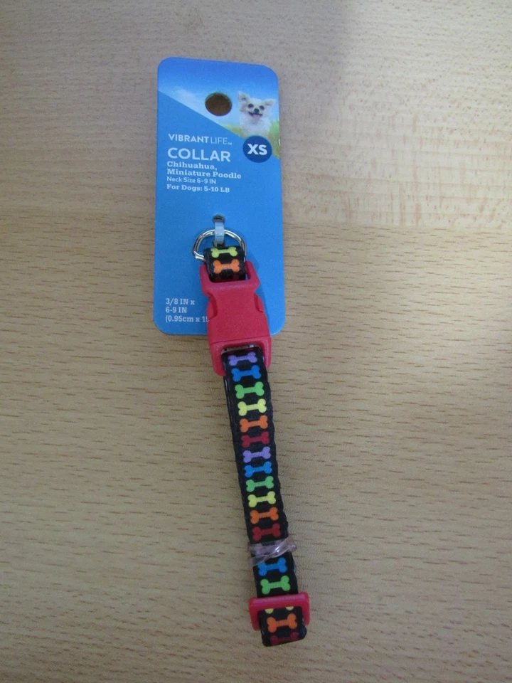 Vibrant Life Dog Collar Size XS Multi Color Bones Neck Size 6-9 in.