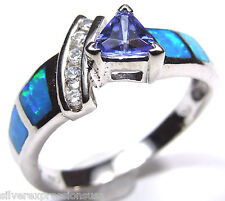 Tanzanite & Blue Fire Opal Inlay 925 Sterling Silver Ring Sz 6,7,8,9,10