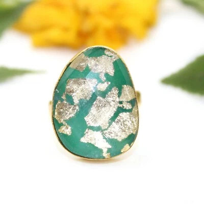 Anillo ajustable chapado en oro turquesa cobre calcedonia verde regalos para ella Foto 1 de 2