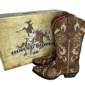 Horse Power by Anderson Bean EUC Damen-Cowgirl-Stiefel Snip Toe braun Blumenmuster 7M - Bild 1 von 17