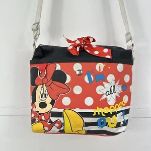 Disney Minnie Mouse Shoulder Bag Handbag Crossbody Red Black Canvas - Picture 1 of 12