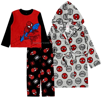 Juego de 3 bata y pijama Spiderman talla 8 10 niños albornoz camisa pantalones Marvel Foto 1 de 4