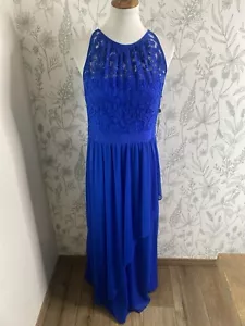 Vestido Adrianna Papell Azul Real Halter Elástico Tul Encaje Talla 10 - Imagen 1 de 14
