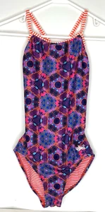 Dolfin Uglies Swimwear Girls 16 One Piece Swimsuit Purple Orange Print Swim - Picture 1 of 4