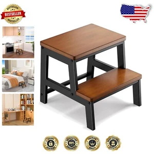 Elegant Wooden Step Stool - 2-Step, Portable, Non-Slip & Sturdy for Safe Access - Picture 1 of 9
