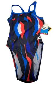 Arena Women Swimsuit Sz 24 1 Pc Racerback Bathing Suit Swim Blue/Red NEW TAGS - Picture 1 of 4