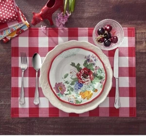 Set of 4 Pioneer Woman Red White Charming Check Placemats Buffalo Plaid Fabric - Picture 1 of 4