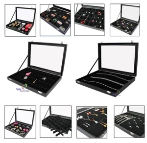 Schmuckkasten Schmucktablett Schmuckbox Schmucklade mit Glasdeckel schwarz - Bild 1 von 113