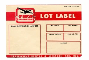 Vintage Airline Luggage Label TWA Air Freight Lot Label Transcontinental Western - Picture 1 of 2