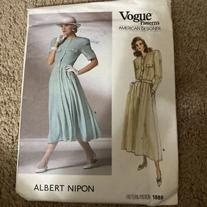 Vestido Vogue Patrón Diseñador Americano Albert Nipon #1889 Talla 10 Sin Cortar De Colección - Imagen 1 de 6