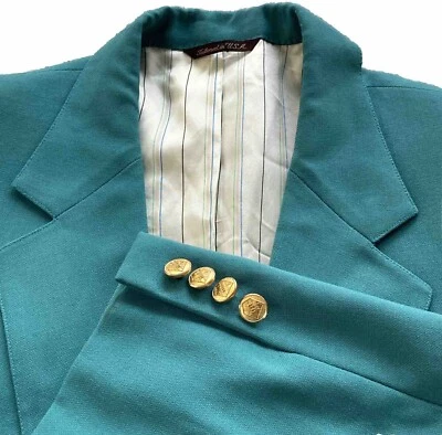 Vintage CRICKETEER Men's 42R Wool Blazer Sport Coat Scottish Coat of Arms Teal G - Image 1 of 4