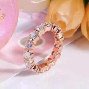 2Ct Round Real Moissanite Eternity Wedding Band Ring 14K Rose Gold Plated - Picture 1 of 1