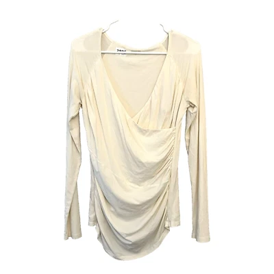 Garnet Hill Womens Ivory Wrap Ruched Blouse V Neck Stretch Small Long Sleeve - Image 1 of 4