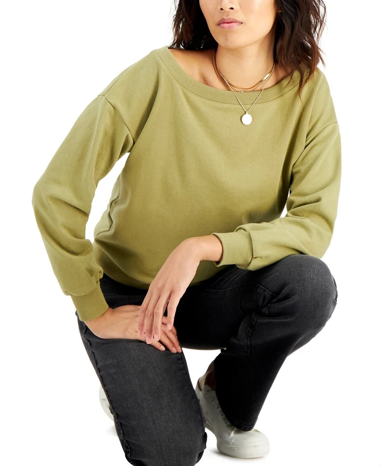 MSRP $60 Inc International Concepts Off-The-Shoulder Sweatshirt Green Size Small - Image 1 of 1