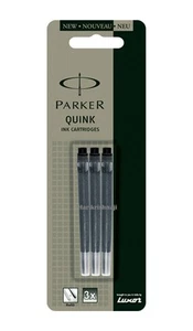 Geniune Parker Quink Ink Fountain Pen Cartridges Black Refills Pack of 3 - Picture 1 of 2