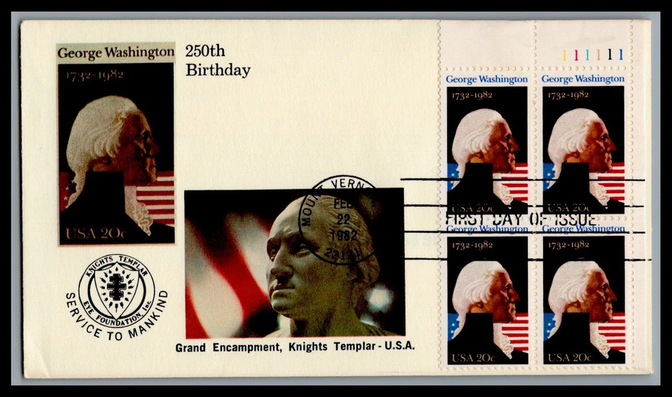 US FDC # 1952 20c George Washington Plate Block J.R.'s  UR 1982, 9M995 - Image 1 of 1