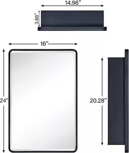TEHOME Surface Mount 16x24 Black Bathroom Medicine Cabinet with Mirror Matt Blac - Picture 1 of 8