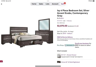 4 Piece Bedroom Set, Silver Accent Knobs, Contemporary Gray STILL IN BOX, UNOPEN - Image 1 of 4